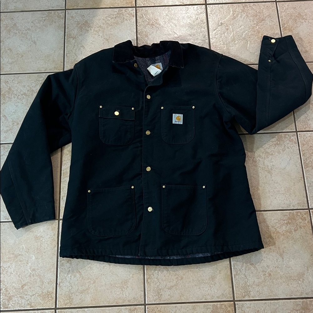 Carhartt Heavy Duty Button Up Jacket C01‎ BLACK Sz 52 TALL